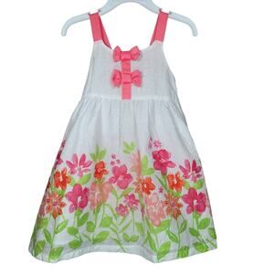 Floral Toddler Dress 2T Penelope Mack Swiss Dot Ribbon Straps Bows Pink Green